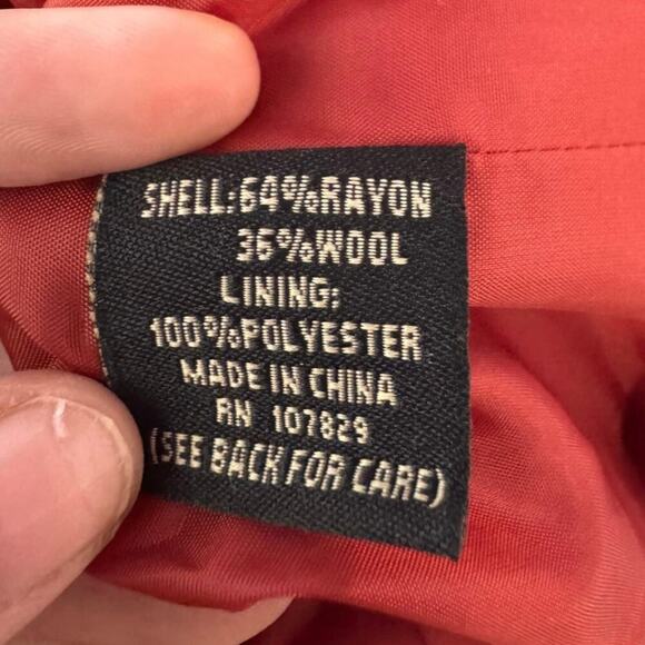 Vintage Ambition Jacket Women M Red Wool Blend Floral Snap Closure Cottage Boho - Picture 7 of 8